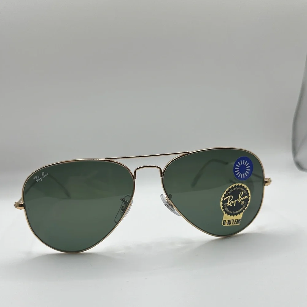 Ray-Ban Aviator Sunglasses - Gold Frame with Dark Green Lenses RB 3025 (No Case)